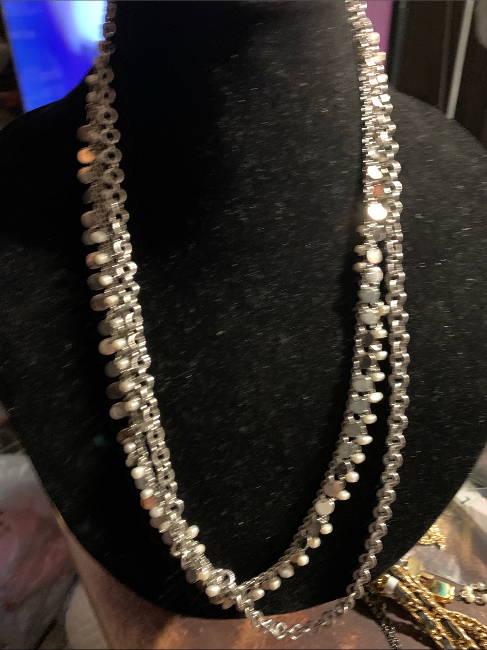 Ann Taylor 3- Strand Sterling Silver Tone Beads & Charms Necklace